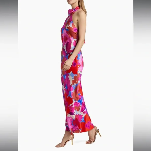 Ramy Brook Tatiana Floral Stretch Silk Halter Gown - Picture 9 of 13